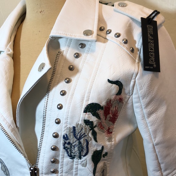 NWT Blanknyc White Embroider Leather Jacket Size M - Picture 3 of 14